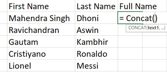 Concatenate in Microsoft Excel